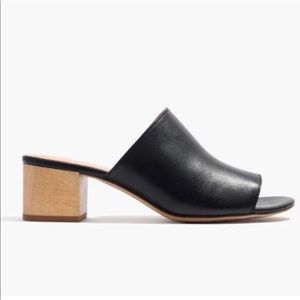 Black leather and wood Madewell mules